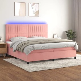 rózsaszín bársony rugós és LED-es ágy matraccal 200x200 cm
