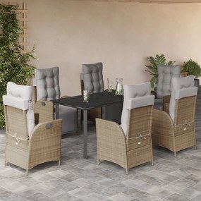 7 részes vegyes bézs polyrattan kerti étkezőgarnitúra párnákkal