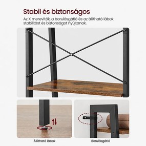 VASAGLE ALINRU 5 szintes létrapolc fémvázzal, 56 × 34 × 172 cm, rusztikus barna-fekete