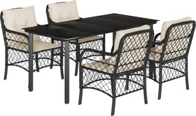 vidaXL 5 részes fekete polyrattan kerti étkezőgarnitúra párnákkal
