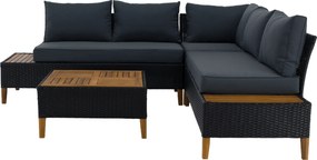 Kerti rattan szett, akácfa, fekete/szürke/természetes, MALKOM