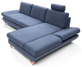 Ágyazható kárpitozott L-alakú sarok ülőgarnitúra tárolóhellyel AVESTA, jobbos, kék