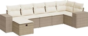 vidaXL 7 részes bézs polyrattan kerti ülőgarnitúra párnákkal