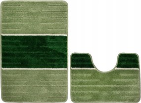 Como 2 Részes Fürdőszobaszőnyeg Szett Zöld-krém Csíkos Gumírozott