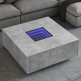 Betonszürke végtelen hatású LED-es dohányzóasztal 100x100x40 cm