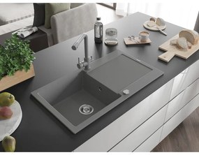 Mexen Leo, gránit mosogató 900x500x190 mm, 1 kamrás és szürke csaptelep Duero, szürke, 6501-71-671600-71