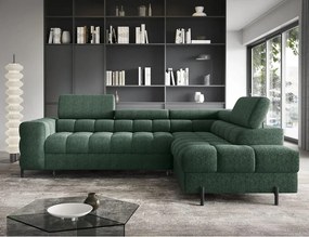 Zöld buklé kinyitható-tárolóhelyes sarokkanapé (jobb oldali-L alakú) Ferucce – ELTAP