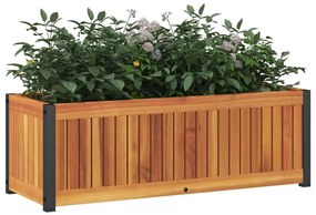 tömör akácfa és acél kerti virágtartó 80 x 30 x 27,5 cm