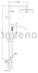 Invena Svart, Trend termosztatikus zuhanycsaptelep zuhanygarnitúrával Svart 25x25 cm, fekete matt, INV-AU-85-004-X