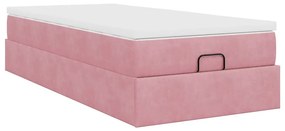 Ottomán ágykeret matraccal rózsaszín 90x190 cm bársony
