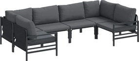 vidaXL Kerti Kanapé Szett párnával 6 pcs Fekete Acél