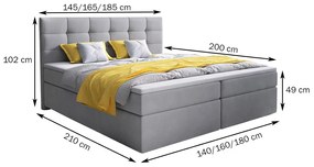 GLOS kárpitozott boxspring ágy, 180x200, cosmic 160