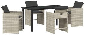 vidaXL Kert étkező szett párnával 5 pcs Világosszürke polirattan