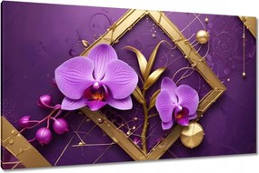 Vászonkép 120x70 Lila orchideák és arany