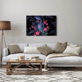 Kép - papagáj a virágok között (90x60 cm)
