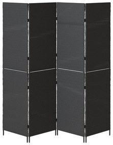 szobai elválasztó 4 paneles hajtható fekete 195x180 cm poli rattan