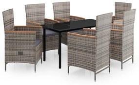 vidaXL 7 részes szürke kerti étkezőgarnitúra párnákkal
