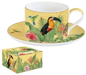 Porcelán pálmafás tukános teás csésze aljjal Exotic Paradise