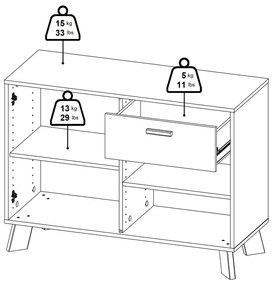 Fehér-natúr színű komód tölgyfa dekorral 99x73x39 cm Ikast – Tvilum