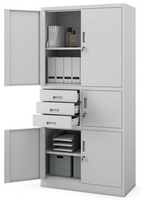Fém iratszekrény széffel és fiókokkal FILIP II, 900 x 1850 x 400 mm, szürke