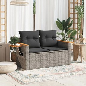 2 személyes szürke polyrattan kerti kanapé párnával