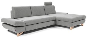 AVESTA jobbos, L-alakú kárpitozott sarokkanapé, ággyá nyitható, tárolórekesszel, szürke