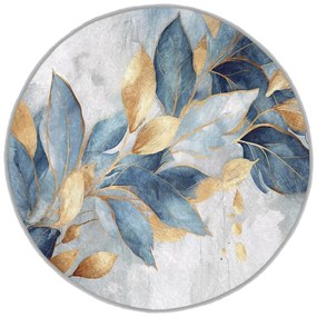 Kék-aranyszínű mosható kerek szőnyeg ø 120 cm Golden Leaves – Mila Home