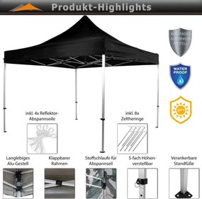 INSTENT PRO Kerti pavilon 3 x 3 m fekete + 2 oldalfal