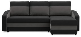 Hewlet sarokkanapé, 2 ágyneműtartóval, szövet anyag, univerzális oldal, bonell töltet, fekete - szürke