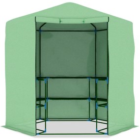 acél melegház polcokkal 227 x 223 cm