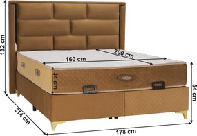 Boxspring ágy 160x200, világosbarna, GOLDBIA