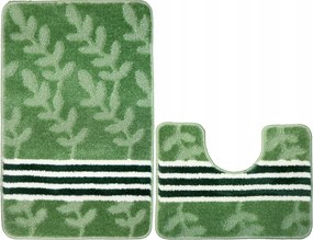 2 részes Zöld Fürdőszobaszőnyeg Szett Natel Csúszásgátló Levelek Csíkok