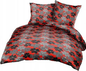 Krepp ágynemű 140x200+70x90cm Fekete virágok piroson