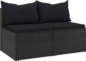 vidaXL 2 db fekete polyrattan kerti középső kanapé párnákkal