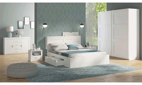Hálószoba szett (ágy/2db éjjeliszekrény/szekrény), fehér, RAMIAK
