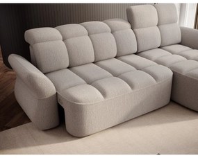 Bézs buklé kinyitható-tárolóhelyes sarokkanapé (jobb oldali-heverő résszel) Beneth – ELTAP