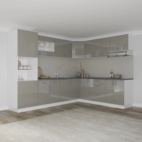 Karo V36 sarok konyhabútor 28 mm-es Thermo munkalappal, Fényes szürke / Fehér, MDF, 280 x 220 cm