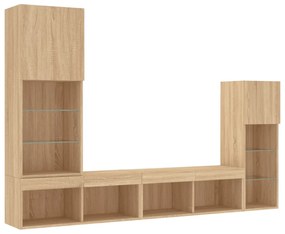 vidaXL 4 darab füstös tölgy színű szerelt fa TV-bútor LED-del