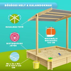 SANDY homokozó tetővel, lucfenyő, 120x120x120 cm Jurhan