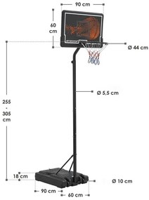 Juskys Kosárlabdapalánk kerekekkel - 255-305 cm
