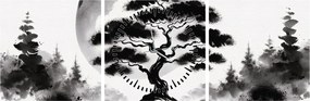 Kép – Fekete-fehér bonsai (órával) (90x30 cm)