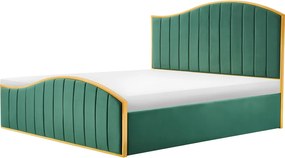 Ágy ráccsal, 160x200, zöld Velvet szövet/gold arany króm, GEORGIA