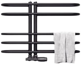 Regnis LEVEL, fűtőelem 600x530mm központi csatlakozással 50mm, 215W, fekete matt, LEVEL530/600/D50/BLACK