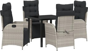 vidaXL Kert étkező szett párnával 5 pcs Világosszürke polirattan