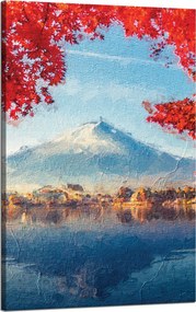 Vászonkép Színes Levelek Város Hegy Víz 50x80 cm