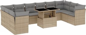 vidaXL 11 részes bézs polyrattan kerti ülőgarnitúra párnákkal