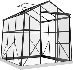 Outsunny Üvegház Alumínium 192 x 192 x 204 cm Üvegház 3.68 m² Paradicsom Ház Ablakkal, Tolóajtóval, Alappal, Növény Ház Kerthez, Erkélyhez, Fekete | A