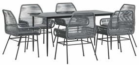7 részes szürke polyrattan üveg kerti étkezőgarnitúra párnával