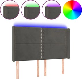 vidaXL sötétszürke bársony LED-es fejtámla 147x16x118/128 cm