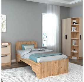 Egyszemélyes ágy 80 cm Poleso 2 (atlanti fenyő + bézs) (ágyráccsal). 1094827